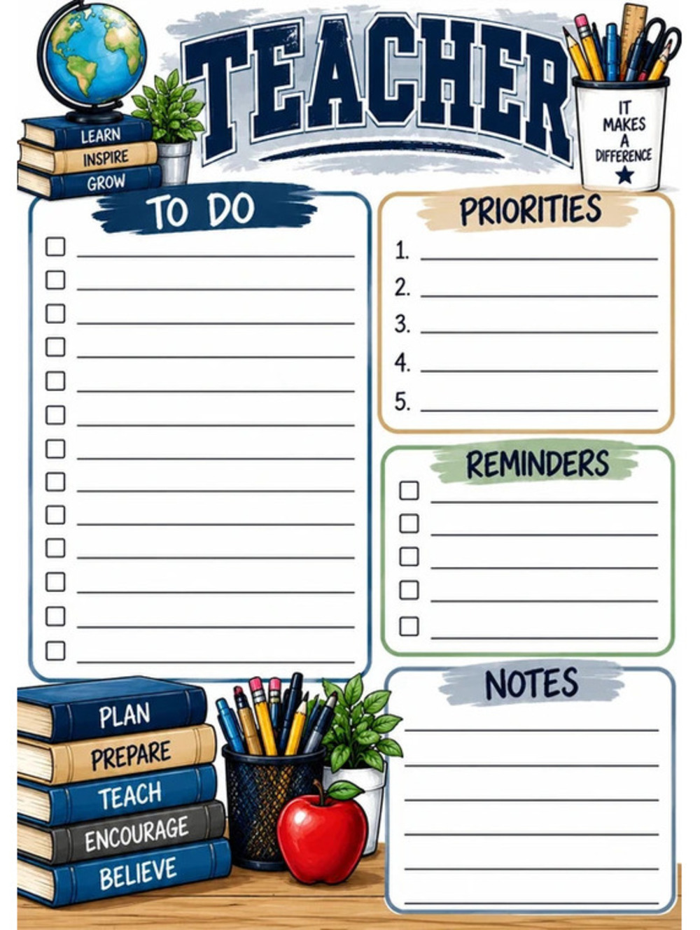 Mr. Teacher Notepad | 5x7 Teacher To-Do List & Planner